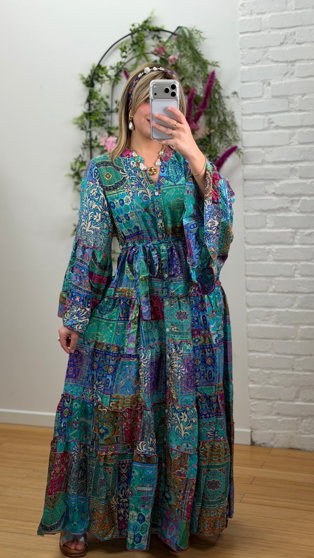 Robe patchwork en soie multicolore