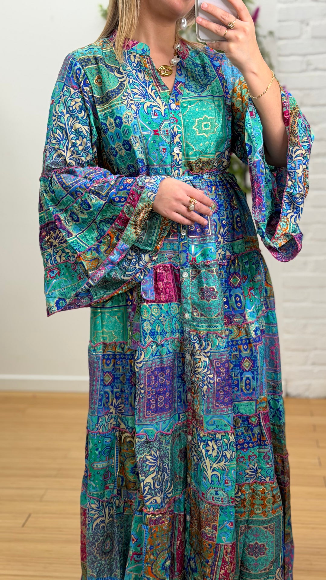 Robe patchwork en soie multicolore