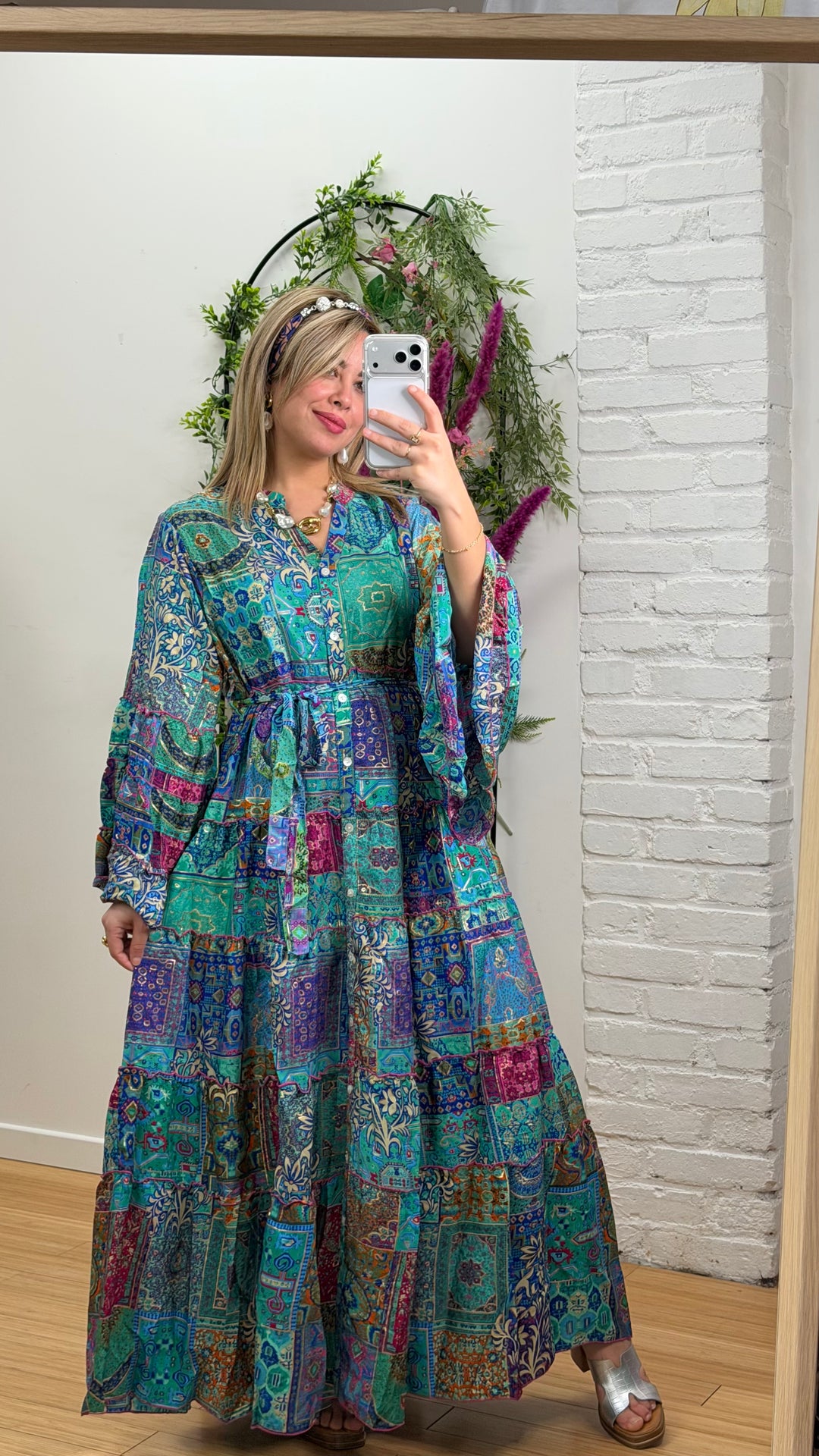 Robe patchwork en soie multicolore