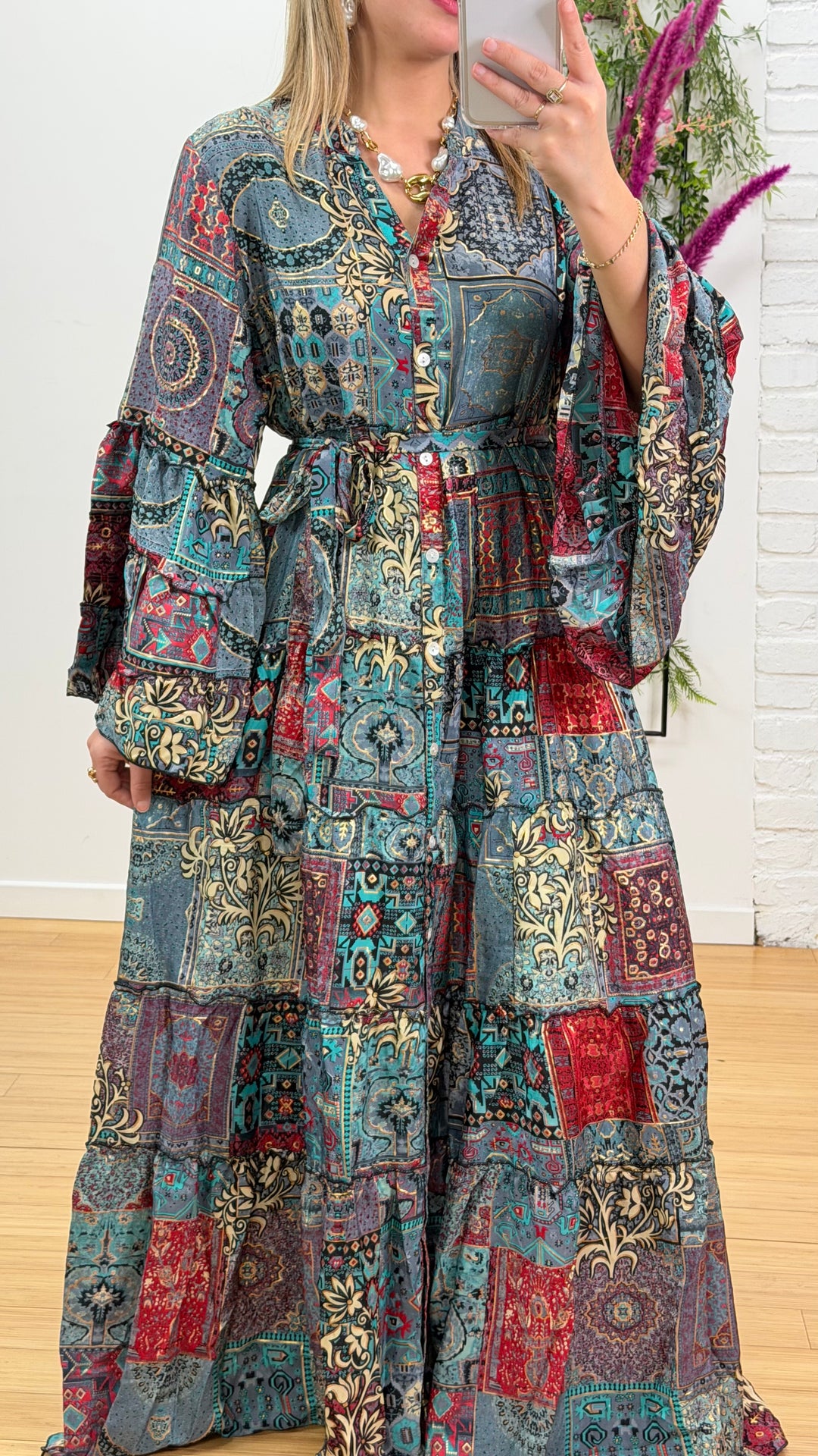 Robe patchwork en soie multicolore