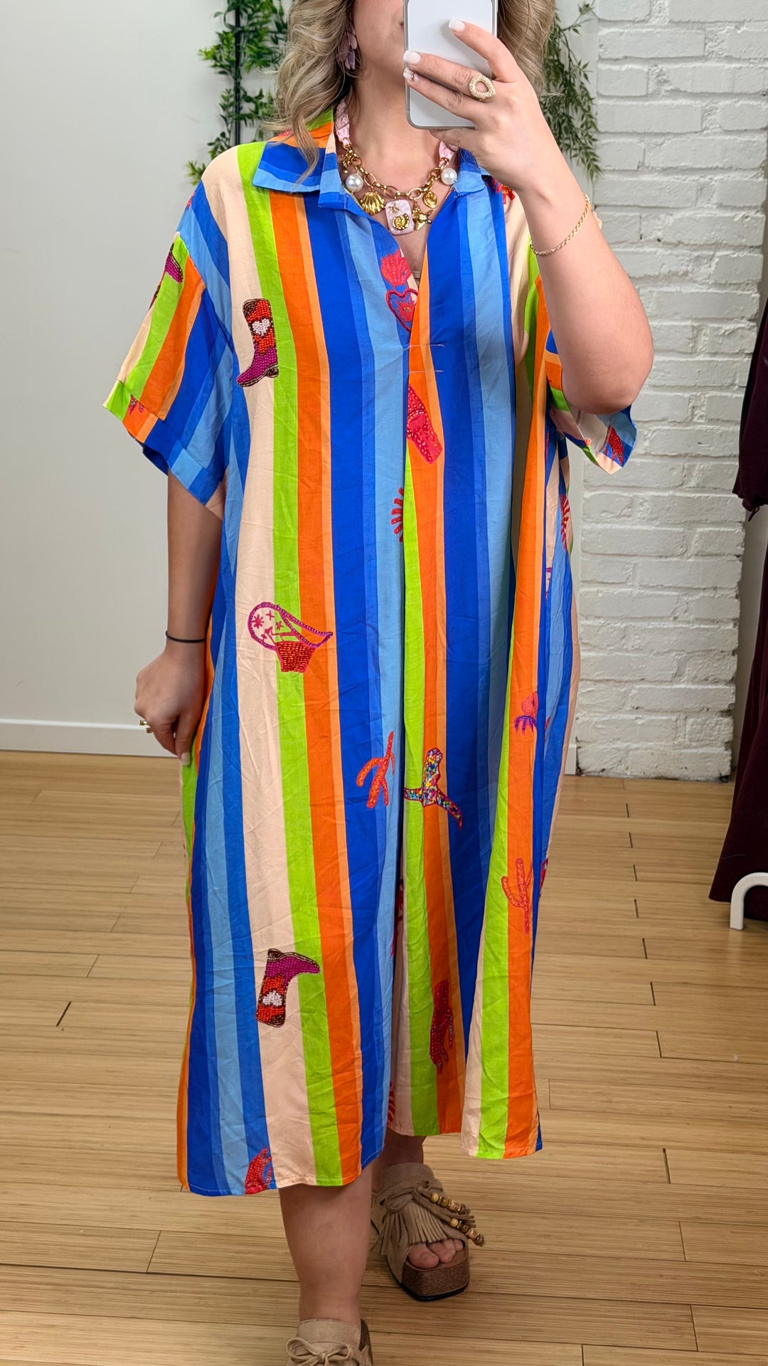 Robe midi à rayures, bleue oranger