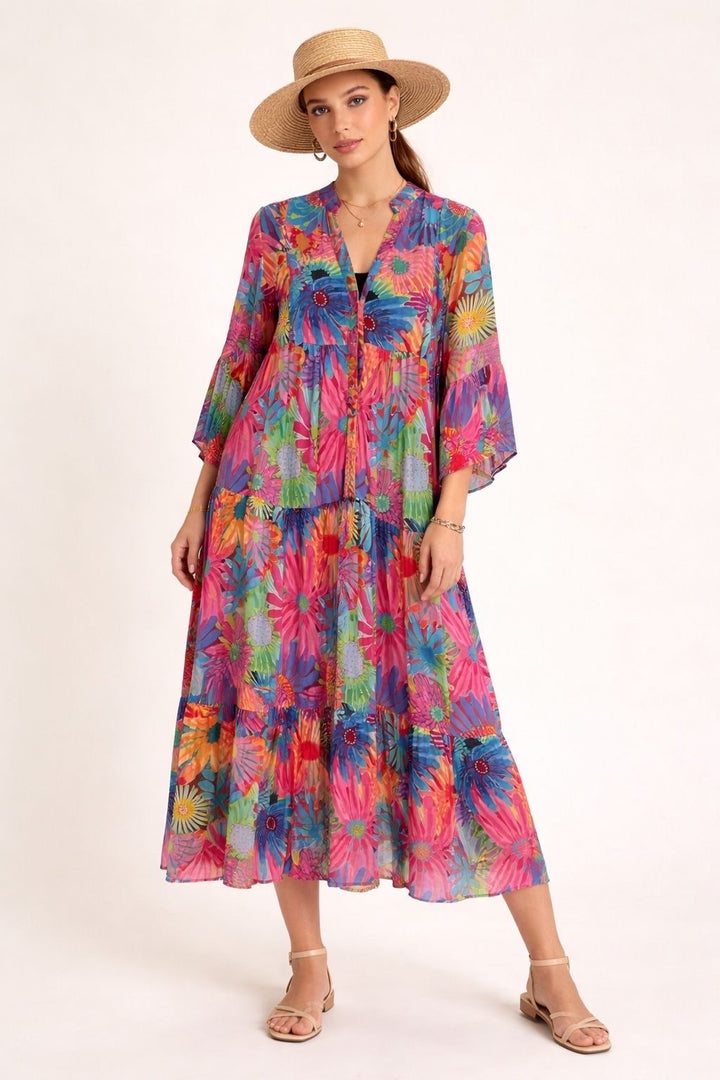 Robe longue fleurie rose