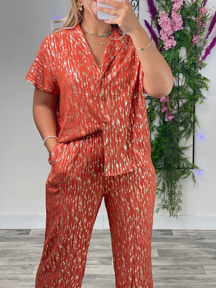 ENSEMBLEMALAGA CHEMISE ET PANTALON TERRACOTA DORÉ