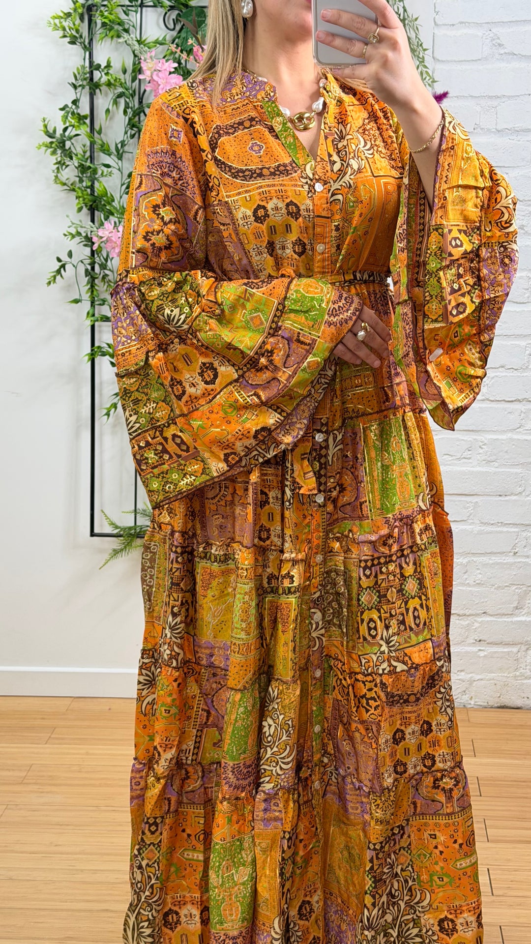 Robe patchwork en soie multicolore