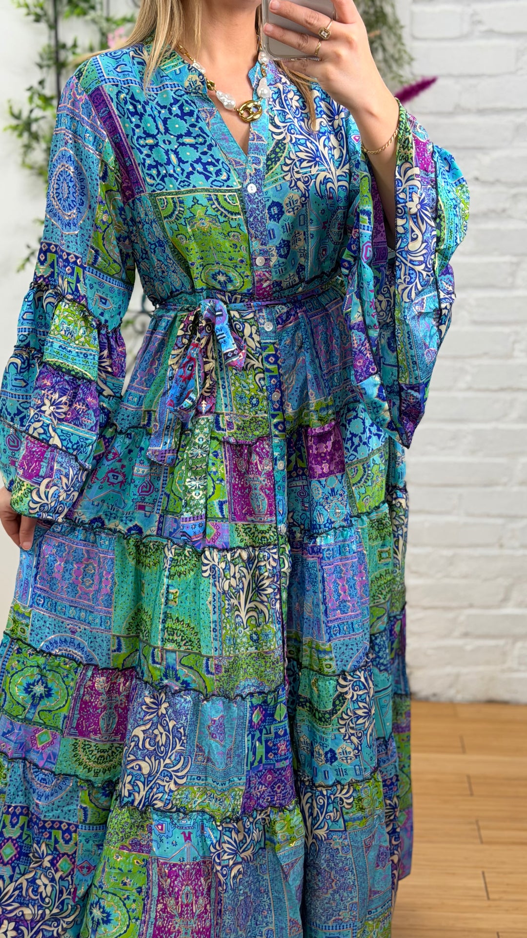 Robe patchwork en soie multicolore