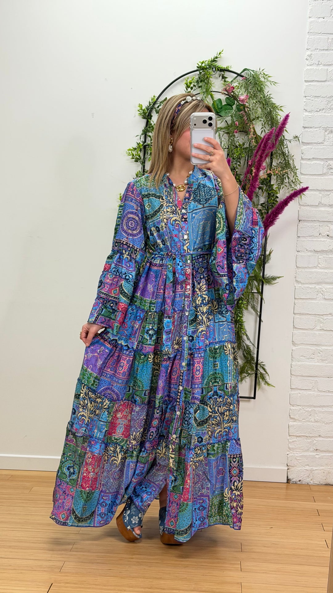 Robe patchwork en soie multicolore
