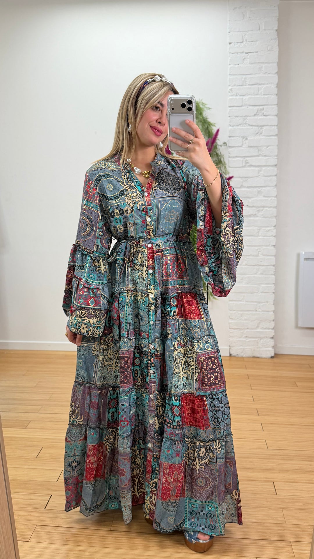 Robe patchwork en soie multicolore