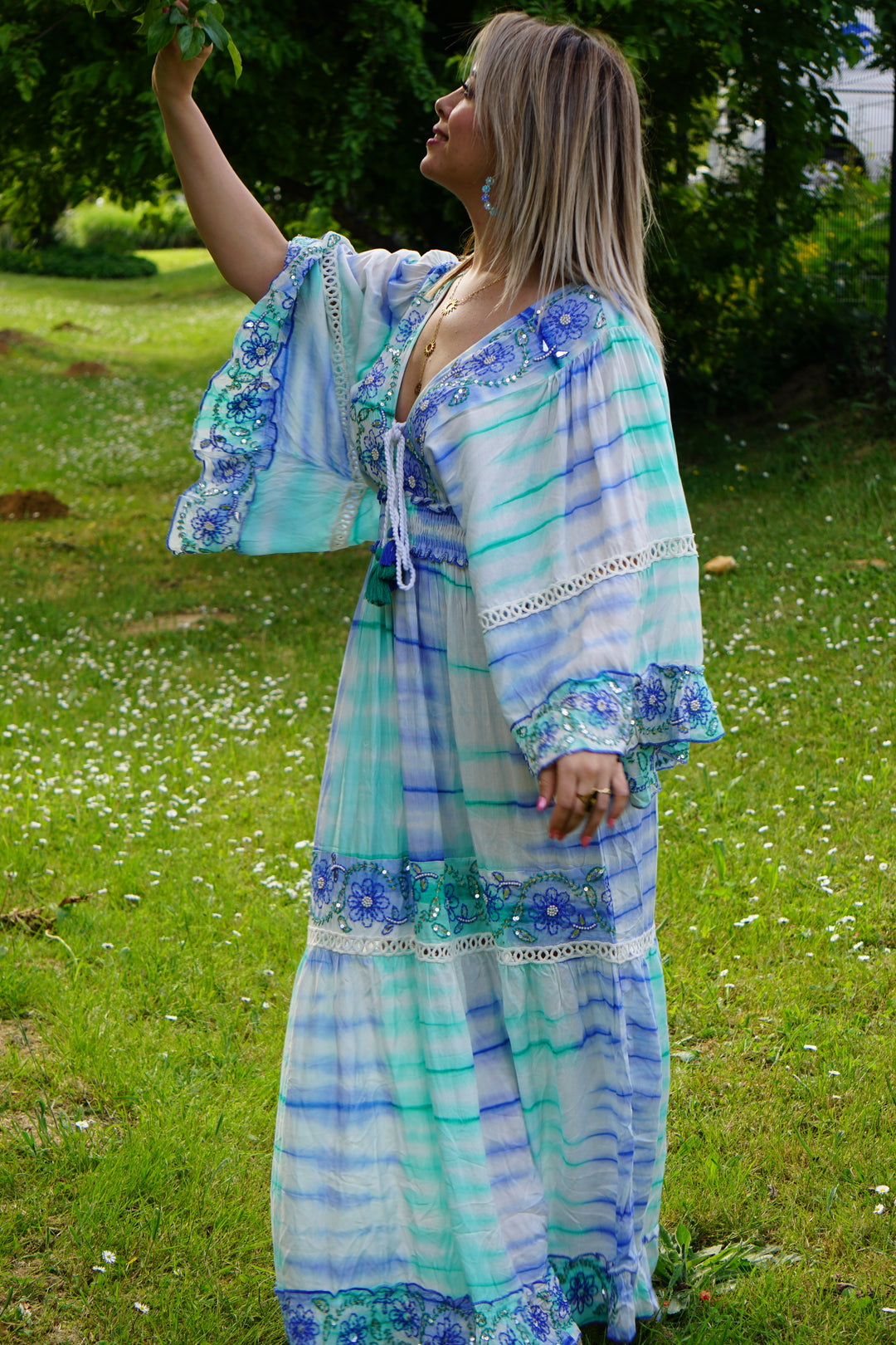 MALAGR ROBE LONGUE MAXI BOHÈME BLEUE DÉGRADÉ
