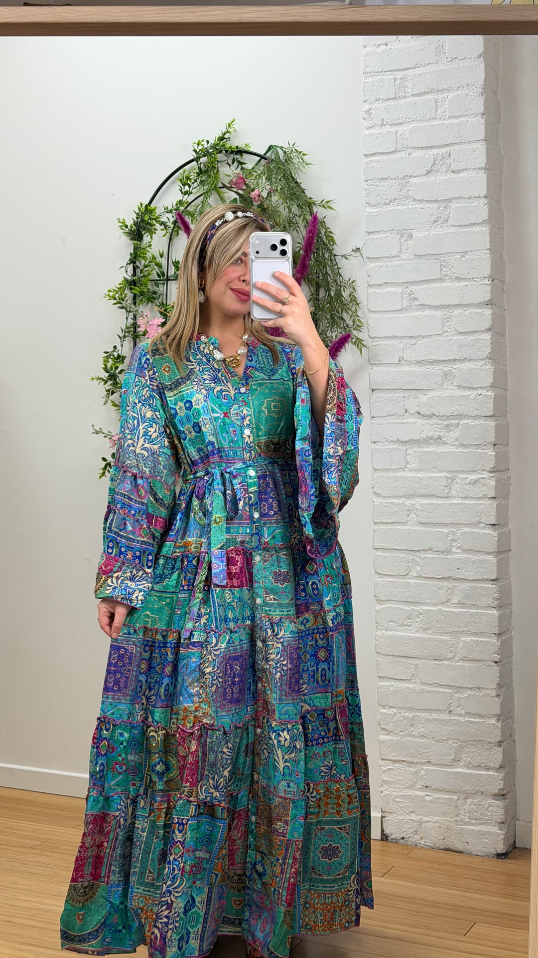 Robe patchwork en soie multicolore