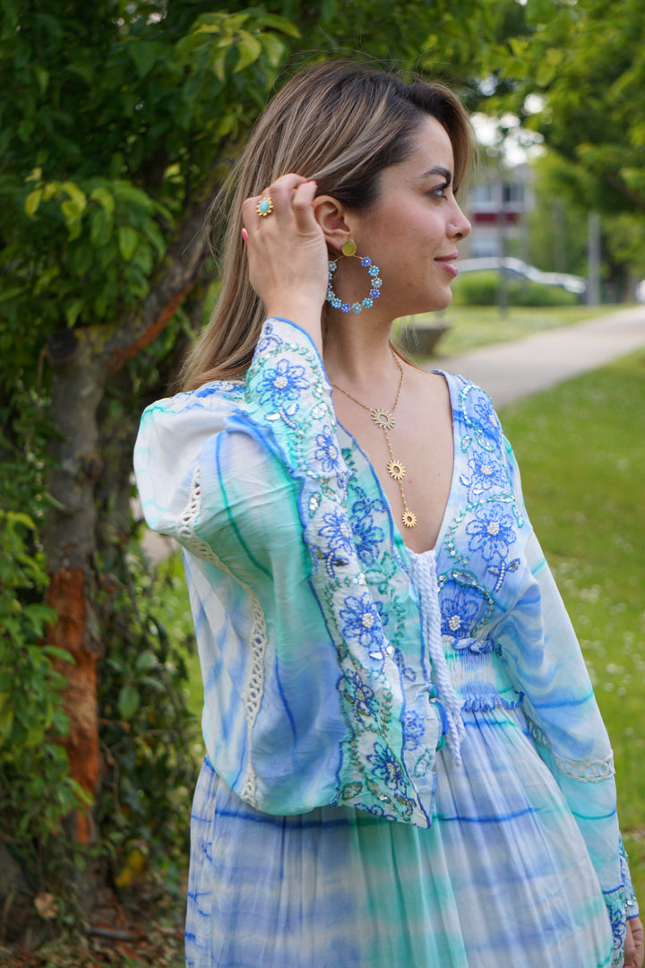 MALAGR ROBE LONGUE MAXI BOHÈME BLEUE DÉGRADÉ