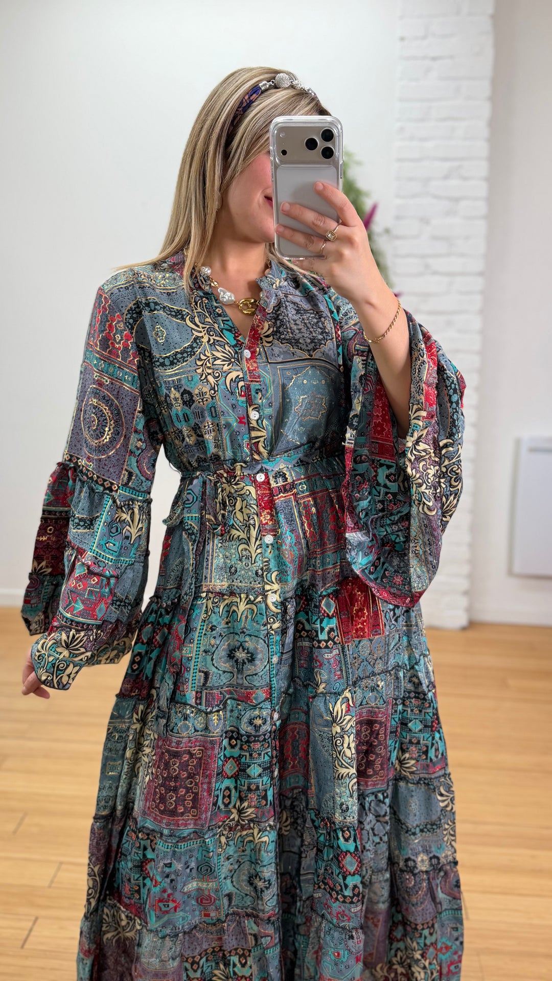Robe patchwork en soie multicolore