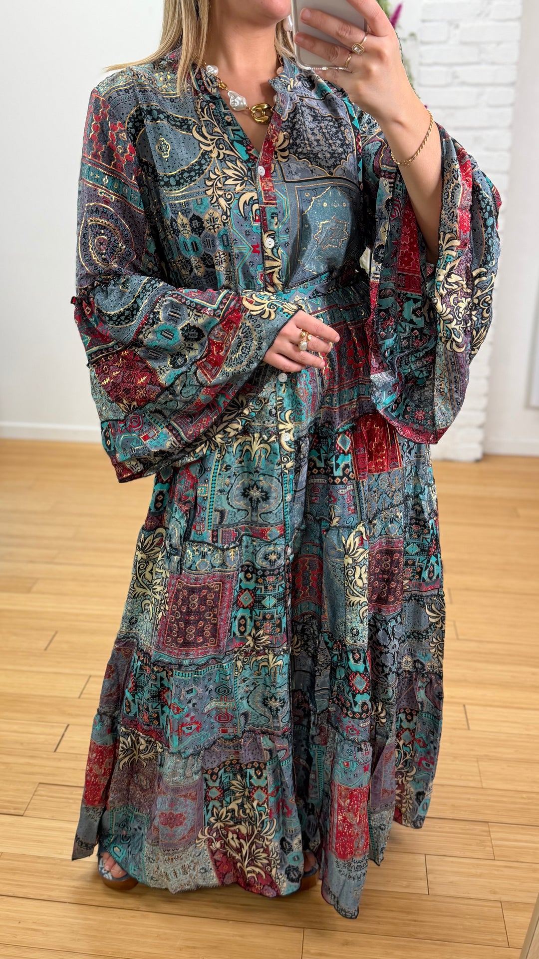 Robe patchwork en soie multicolore