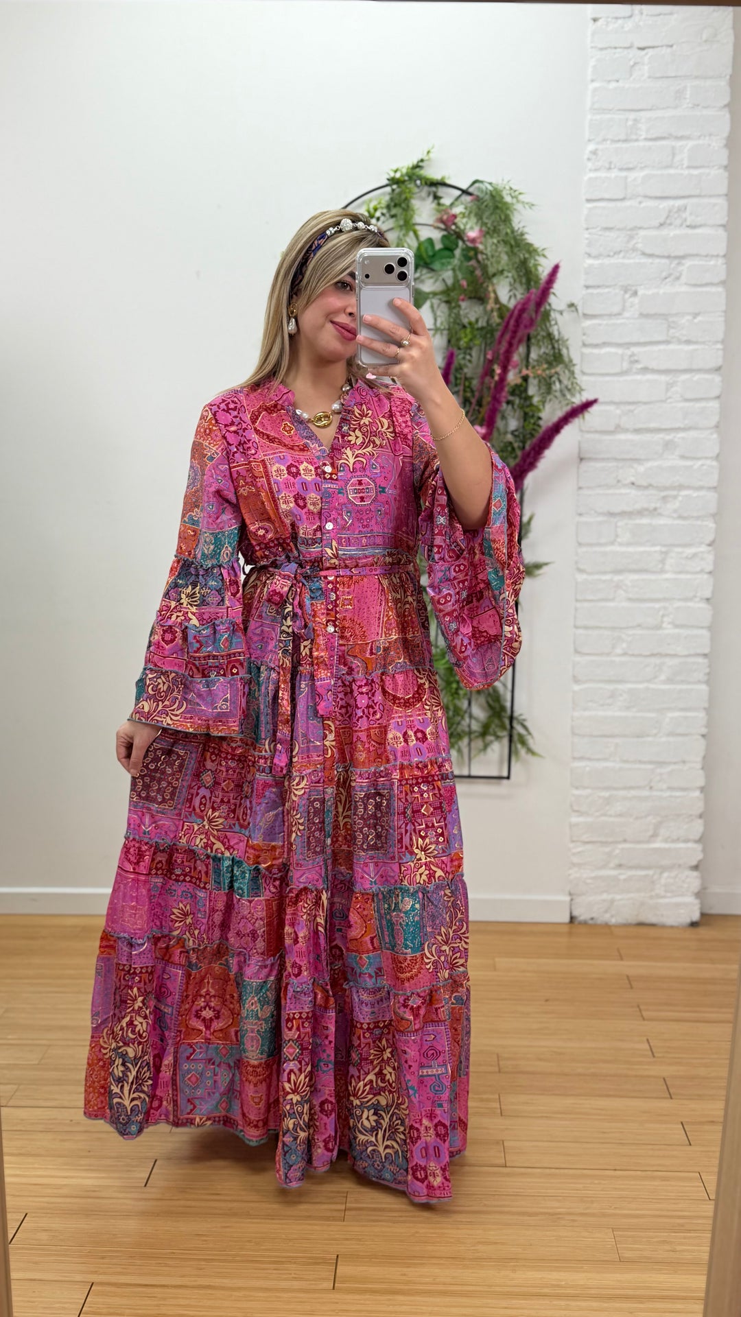 Robe patchwork en soie multicolore